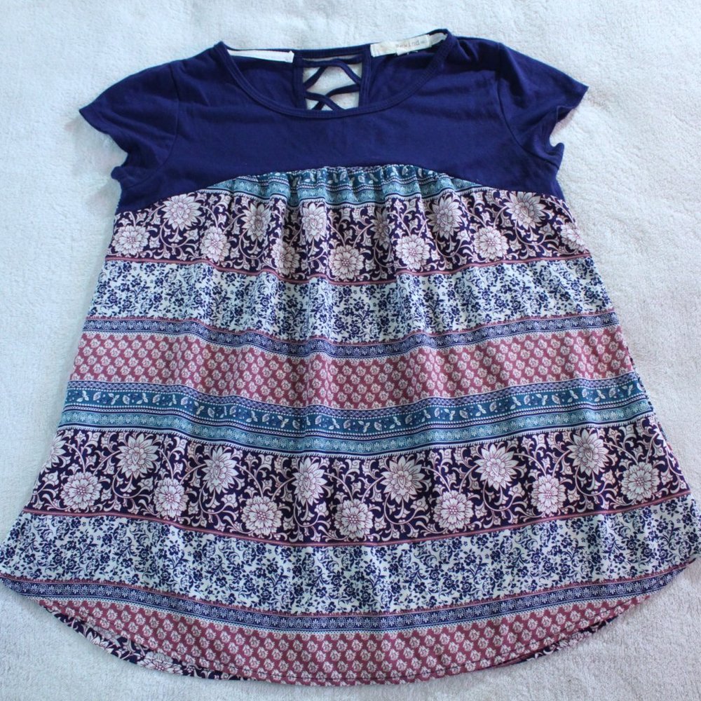 REWIND Navy, flowy top with lattice back